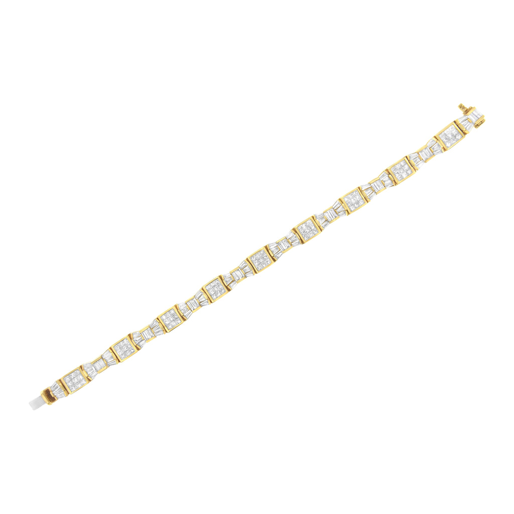 14K Yellow Gold 9.0 Cttw Diamond Alternating Bow and Box Link Bracelet (G-H Color, VS1-VS2 Clarity)- 7"