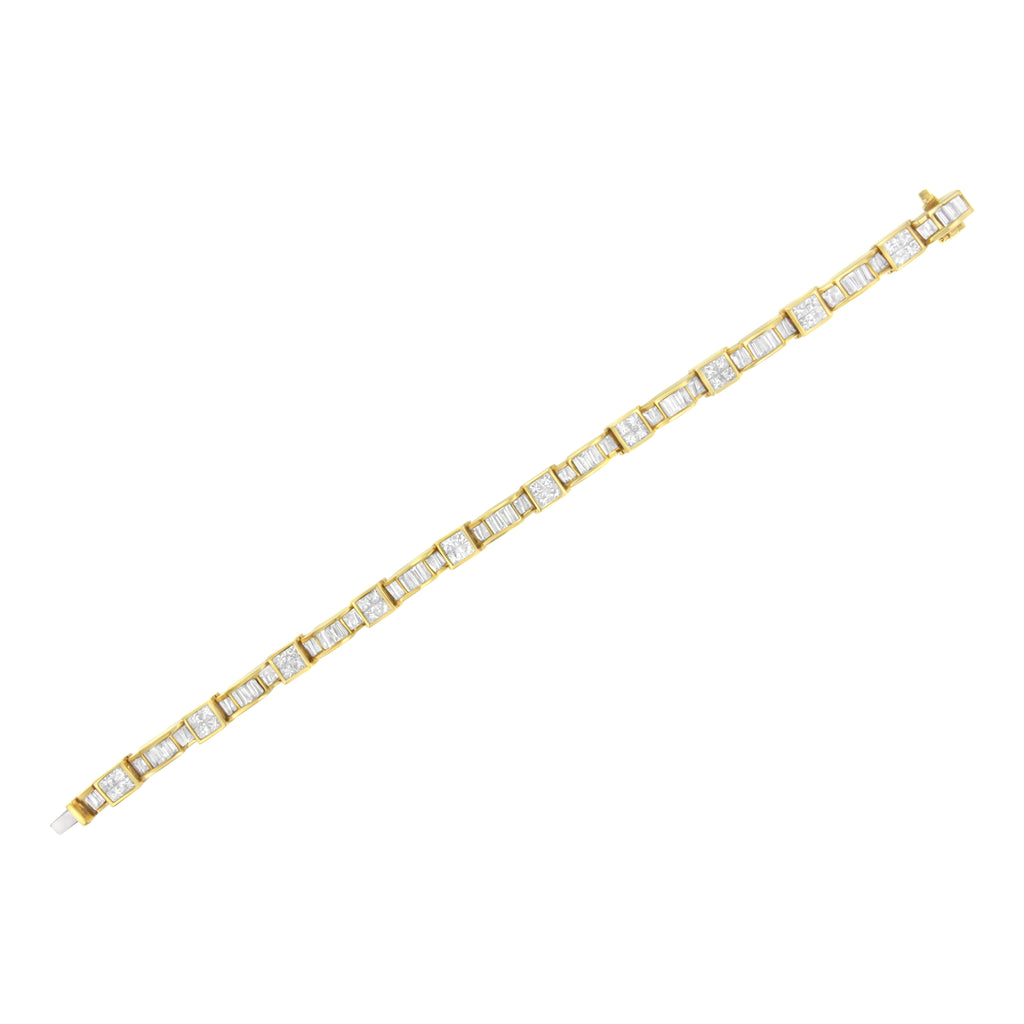 14K Yellow Gold 7.0 Cttw Baguette Cut Diamond Alternating Box and Wave Link Bracelet (G-H Color, VS1-VS2 Clarity) - 7" Inches