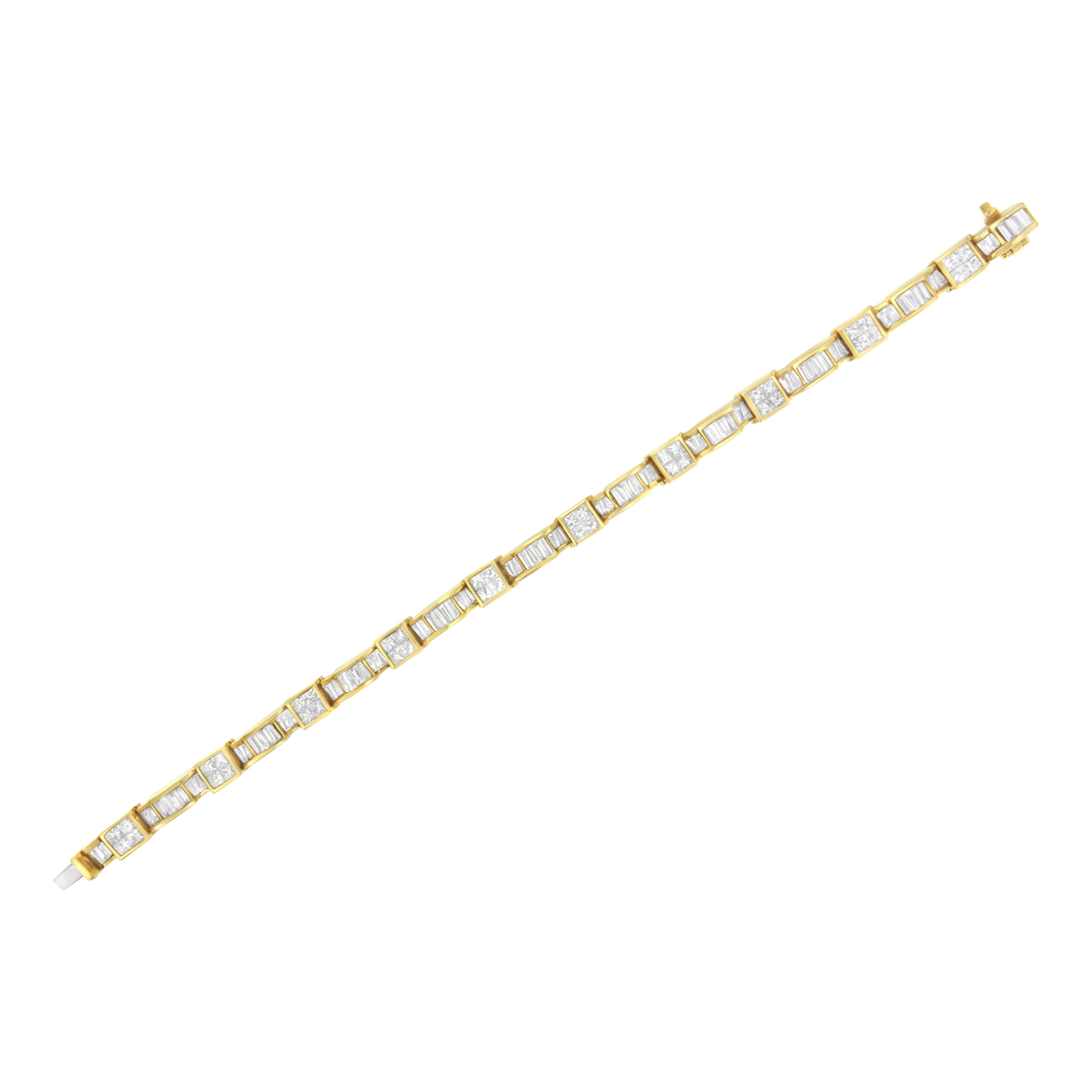 14K Yellow Gold 7.0 Cttw Baguette Cut Diamond Alternating Box and Wave Link Bracelet (G-H Color, VS1-VS2 Clarity) - 7" Inches