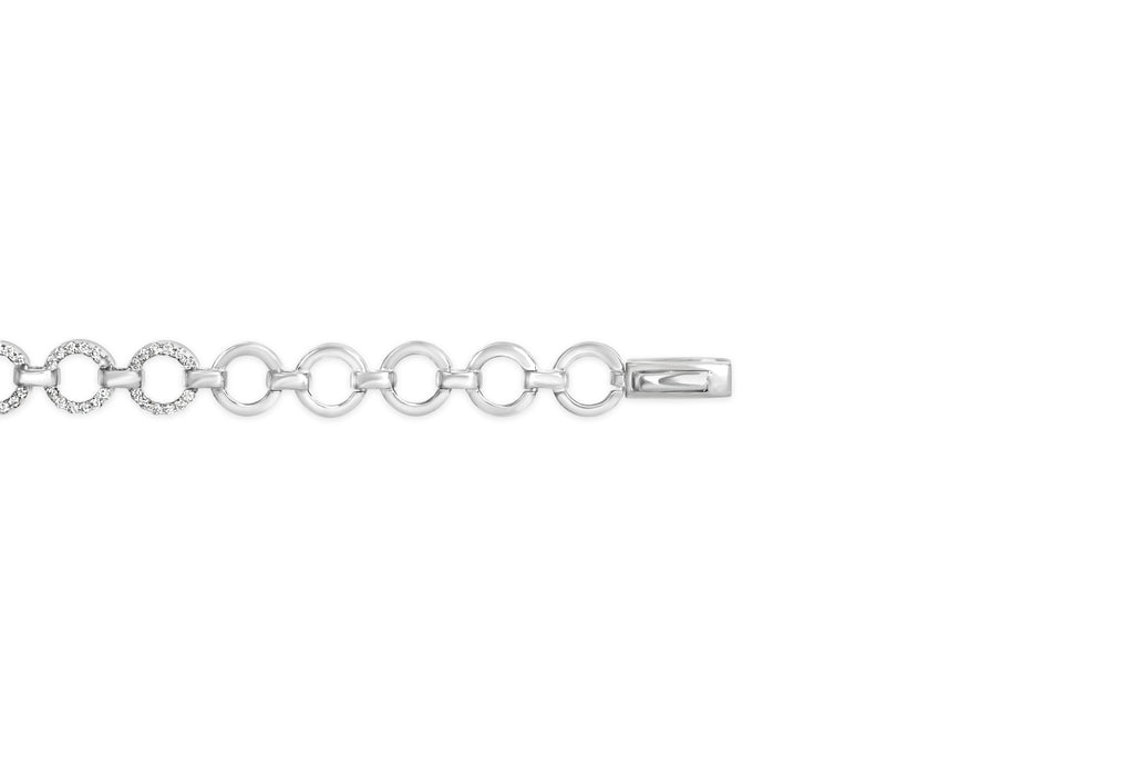 .925 Sterling Silver 1.00 Cttw Diamond Interlinking Open Circle Link Bracelet