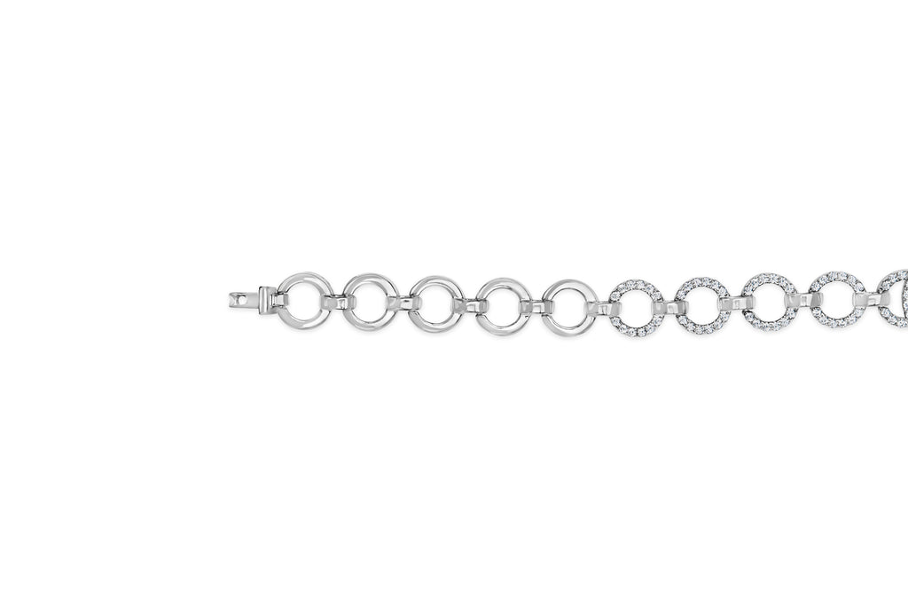 .925 Sterling Silver 1.00 Cttw Diamond Interlinking Open Circle Link Bracelet