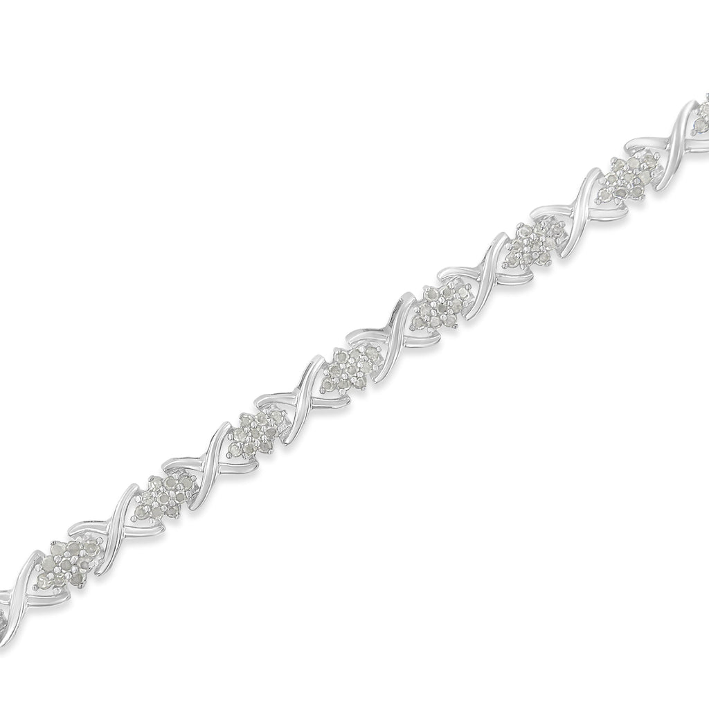 .925 Sterling Silver 1-1/2 Carat Total Weight Diamond Cluster X Link 7" Tennis Bracelet (I-J color, I3 clarity)