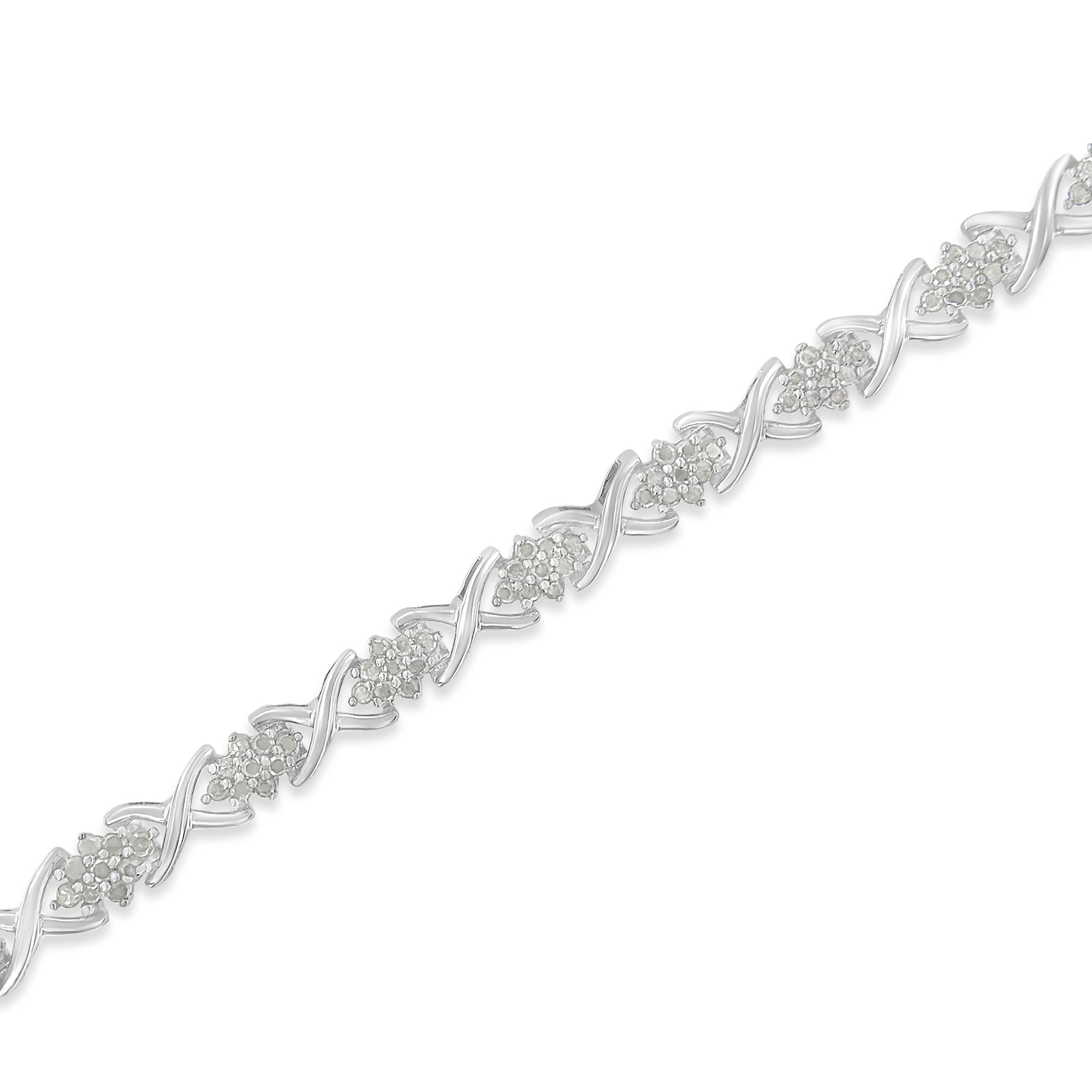 .925 Sterling Silver 1-1/2 Carat Total Weight Diamond Cluster X Link 7" Tennis Bracelet (I-J color, I3 clarity)