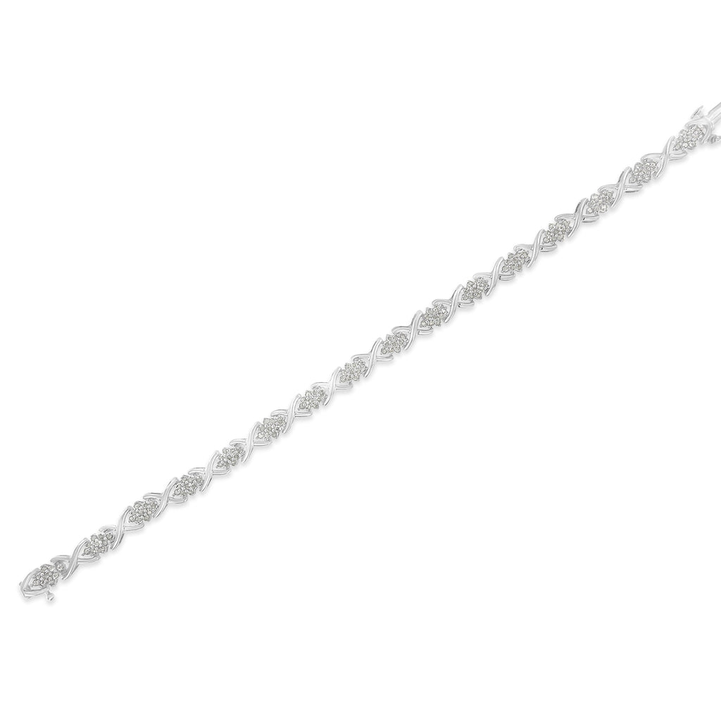 .925 Sterling Silver 1-1/2 Carat Total Weight Diamond Cluster X Link 7" Tennis Bracelet (I-J color, I3 clarity)