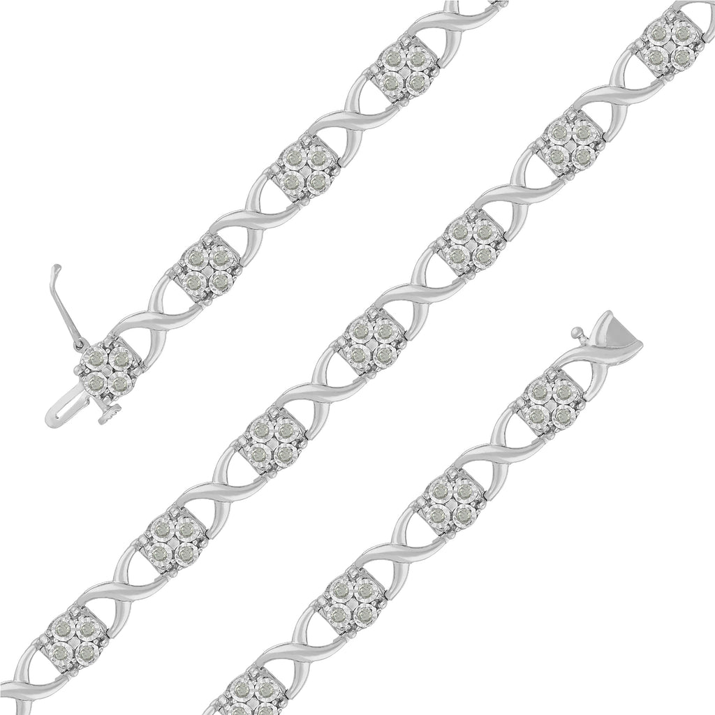 Sterling Silver Rose-Cut Diamond Love Locks Link Bracelet (1.00cttw, I-J color, I3-Promo clarity)