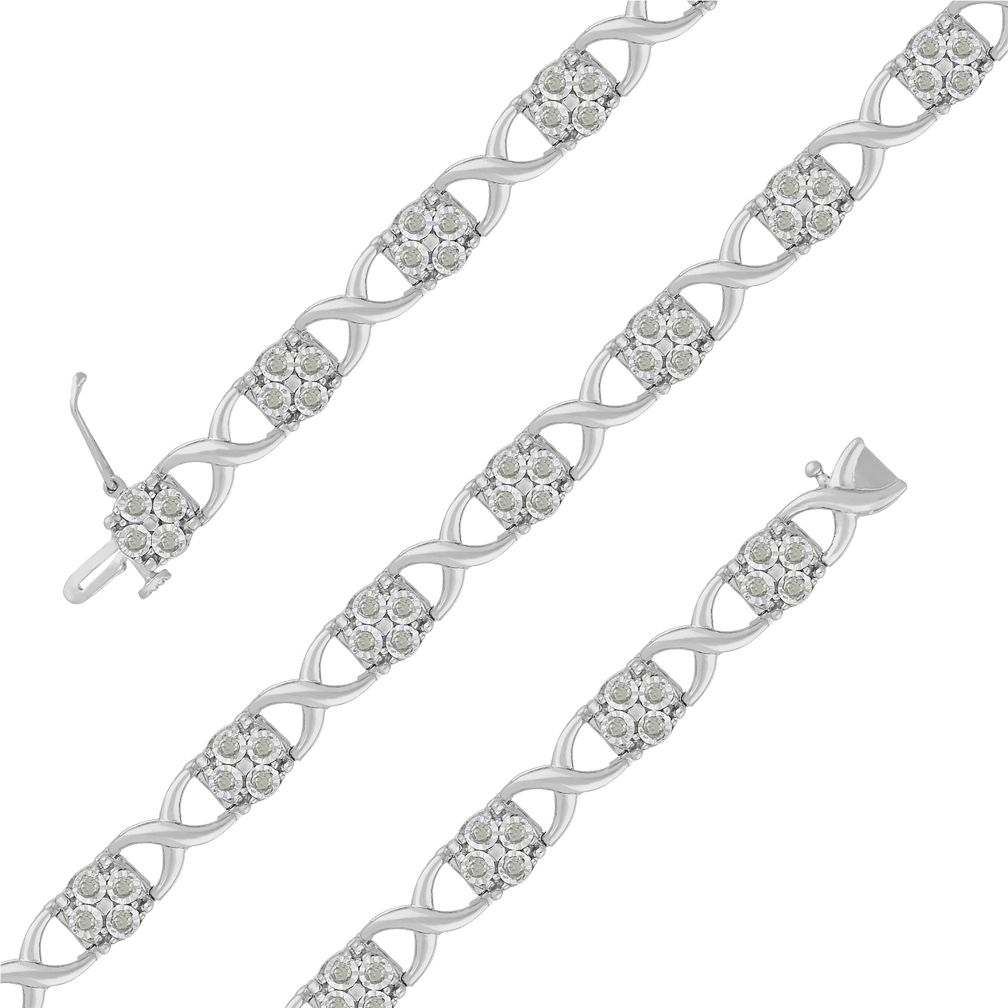 Sterling Silver Rose-Cut Diamond Love Locks Link Bracelet (1.00cttw, I-J color, I3-Promo clarity)