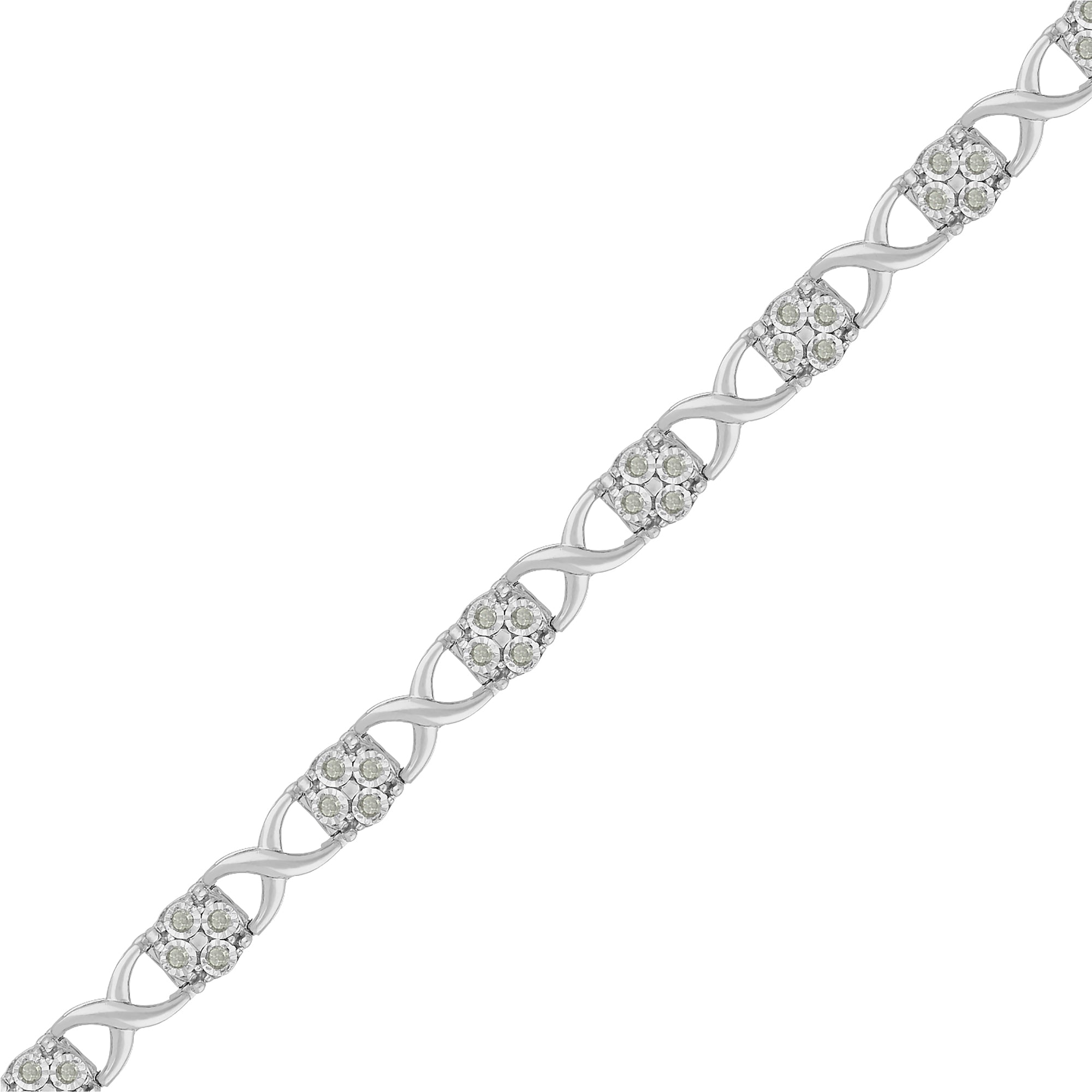 Sterling Silver Rose-Cut Diamond Love Locks Link Bracelet (1.00cttw, I-J color, I3-Promo clarity)