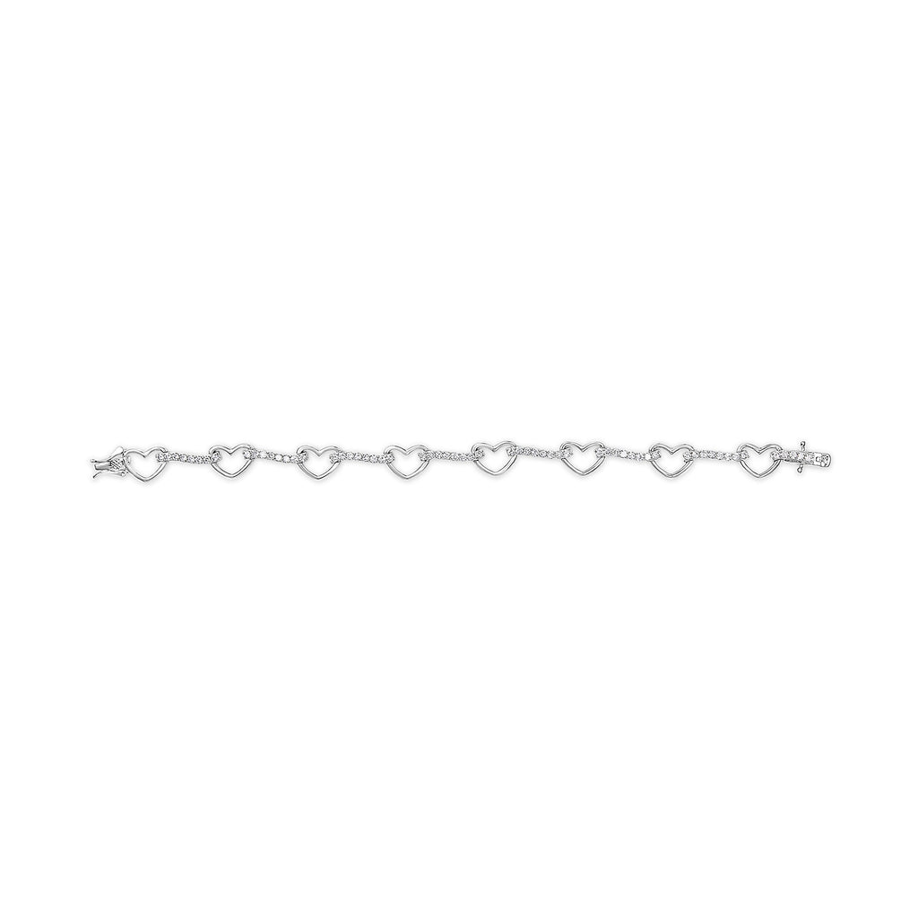10K White Gold 2.0 Cttw Diamond Heart Link Bracelet