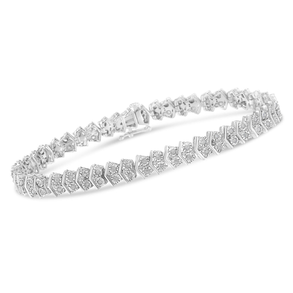 .925 Sterling Silver 1.0 Cttw Chevron 2 Stone Arrow Link Tennis Bracelet (I-J Color, I3 Clarity) - 7"