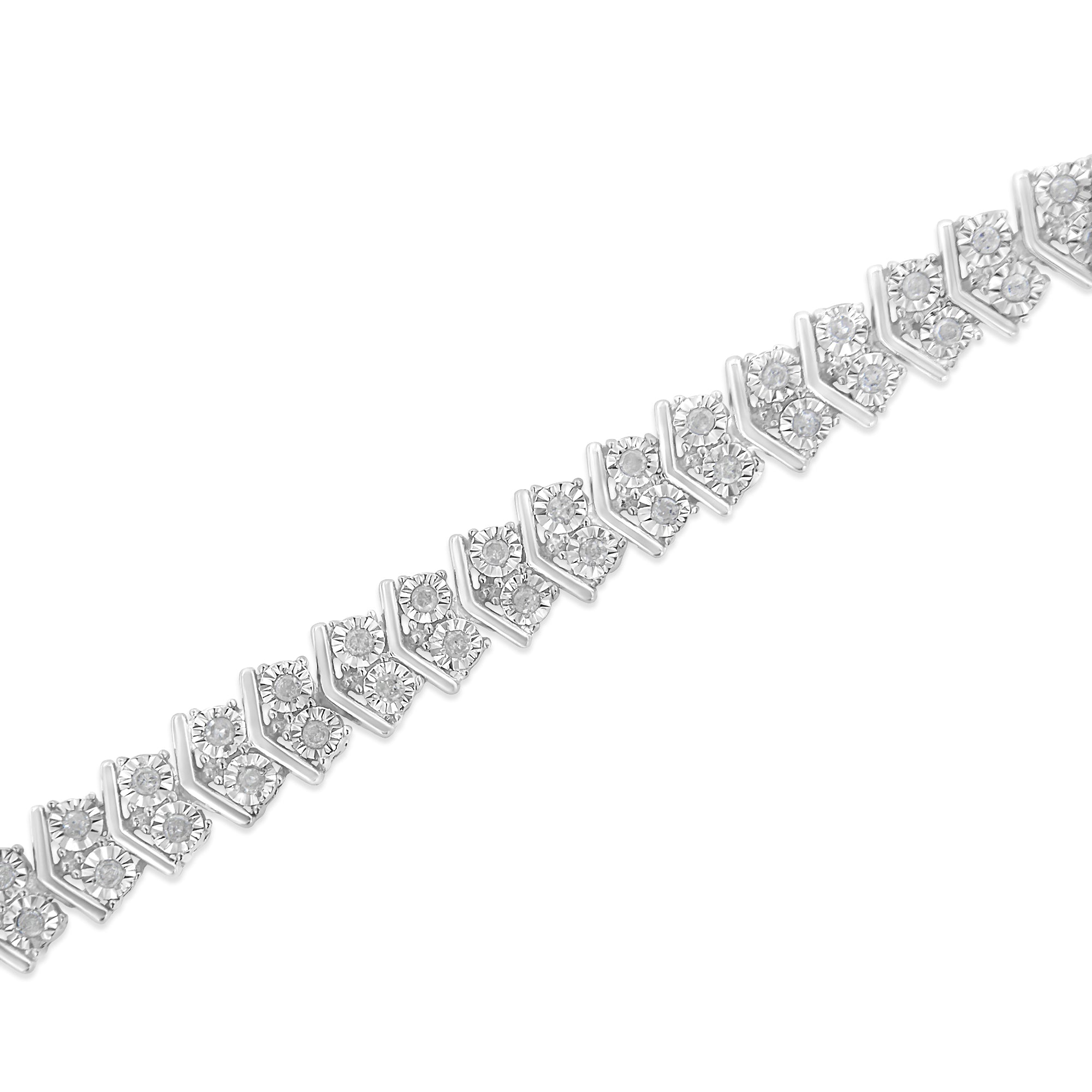 .925 Sterling Silver 1.0 Cttw Chevron 2 Stone Arrow Link Tennis Bracelet (I-J Color, I3 Clarity) - 7"