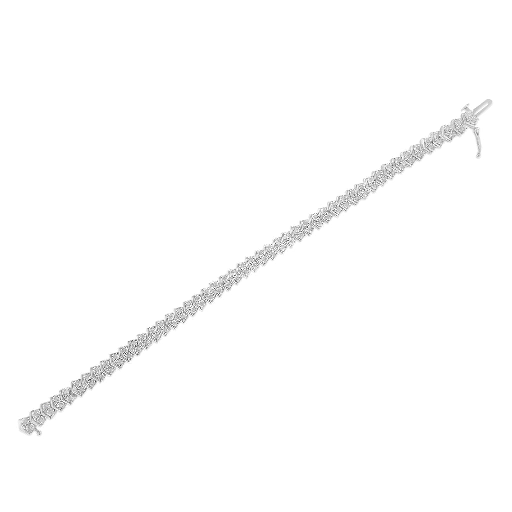 .925 Sterling Silver 1.0 Cttw Chevron 2 Stone Arrow Link Tennis Bracelet (I-J Color, I3 Clarity) - 7"