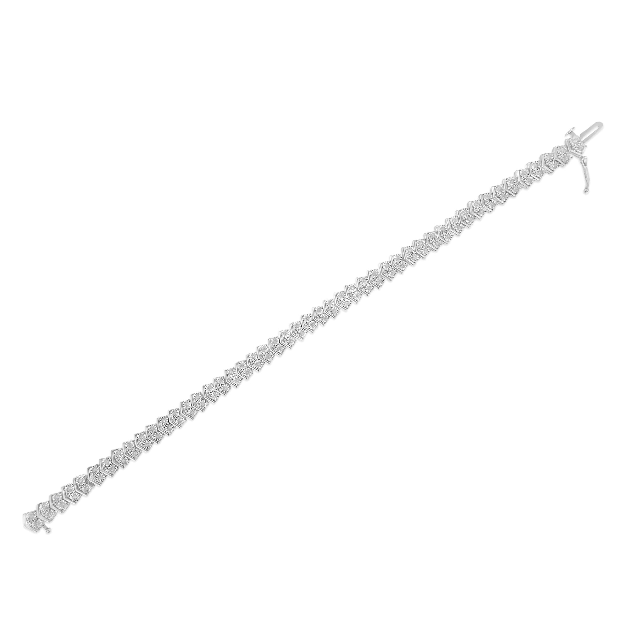 .925 Sterling Silver 1.0 Cttw Chevron 2 Stone Arrow Link Tennis Bracelet (I-J Color, I3 Clarity) - 7"