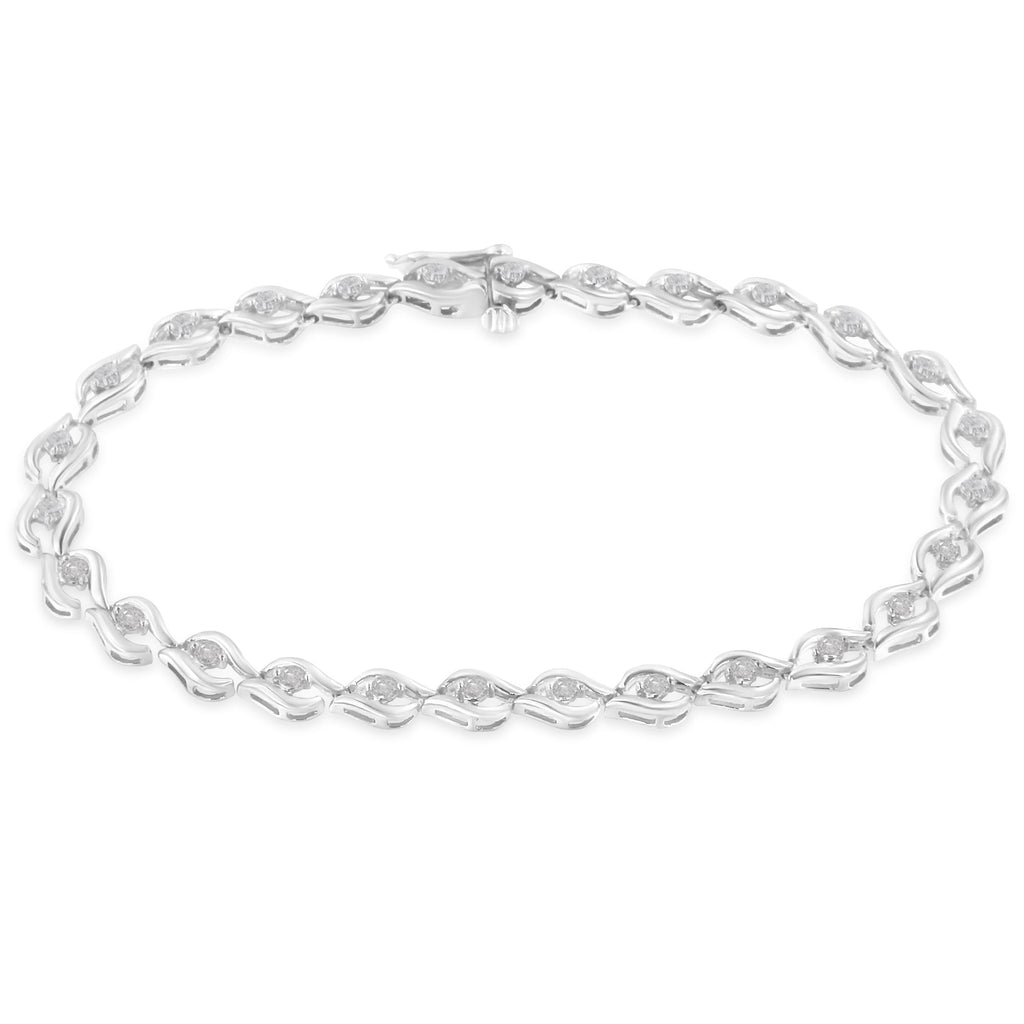.925 Sterling Silver 1/2 Cttw Rose Cut Diamond Almond Shape Link Tennis Bracelet (I-J Color, I3 Clarity) - 7â€Â