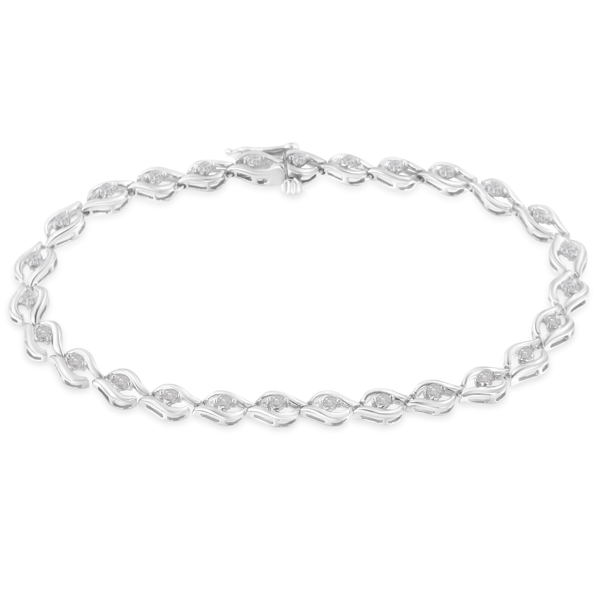 .925 Sterling Silver 1/2 Cttw Rose Cut Diamond Almond Shape Link Tennis Bracelet (I-J Color, I3 Clarity) - 7â€Â