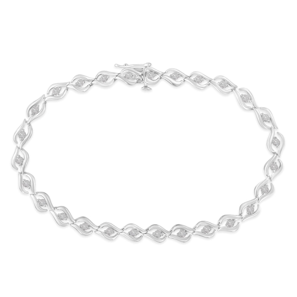 .925 Sterling Silver 1/2 Cttw Rose Cut Diamond Almond Shape Link Tennis Bracelet (I-J Color, I3 Clarity) - 7â€Â