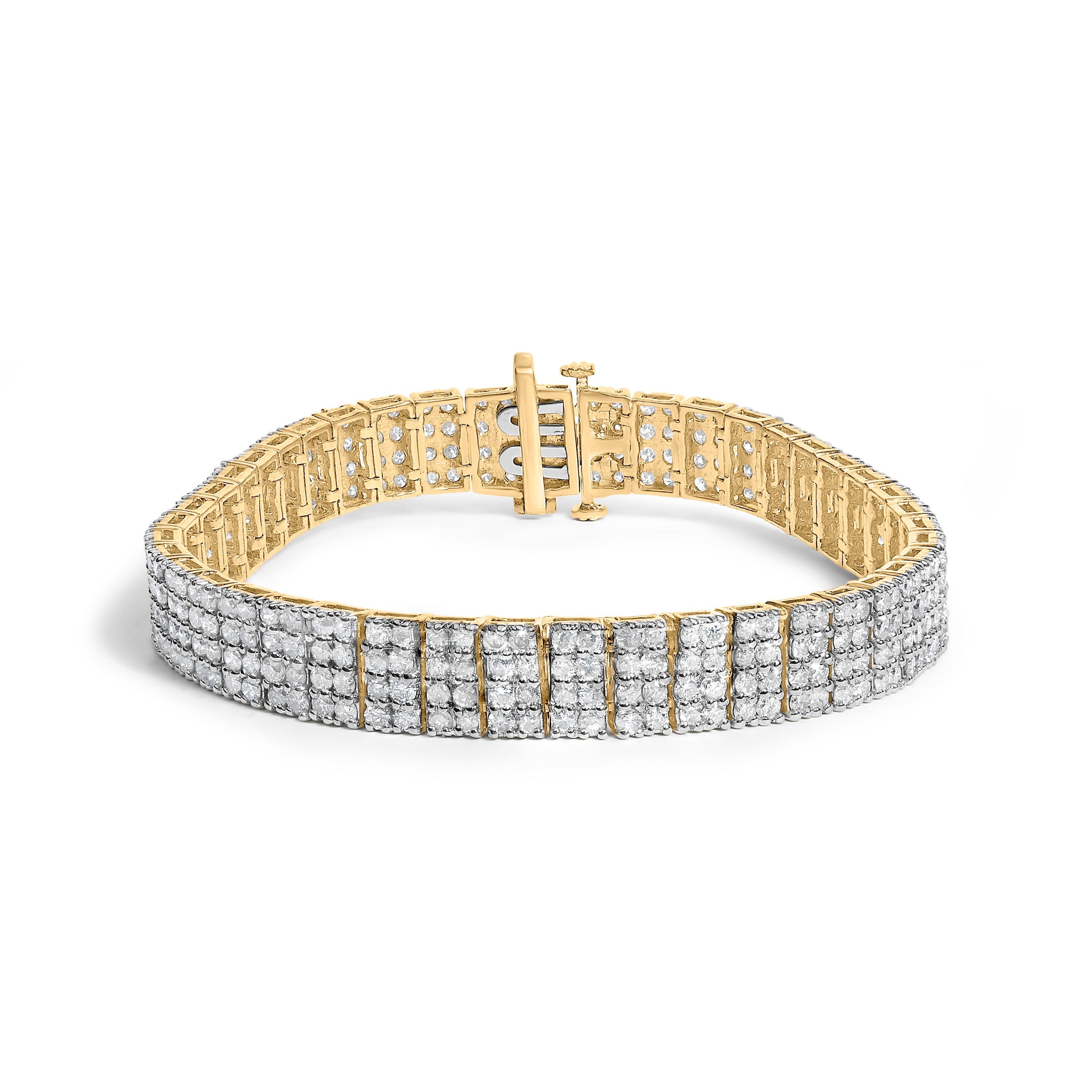 IGI Certified 14K Yellow Gold Plated Sterling Silver 10.0 Cttw Diamond 4 Row Tennis Bracelet