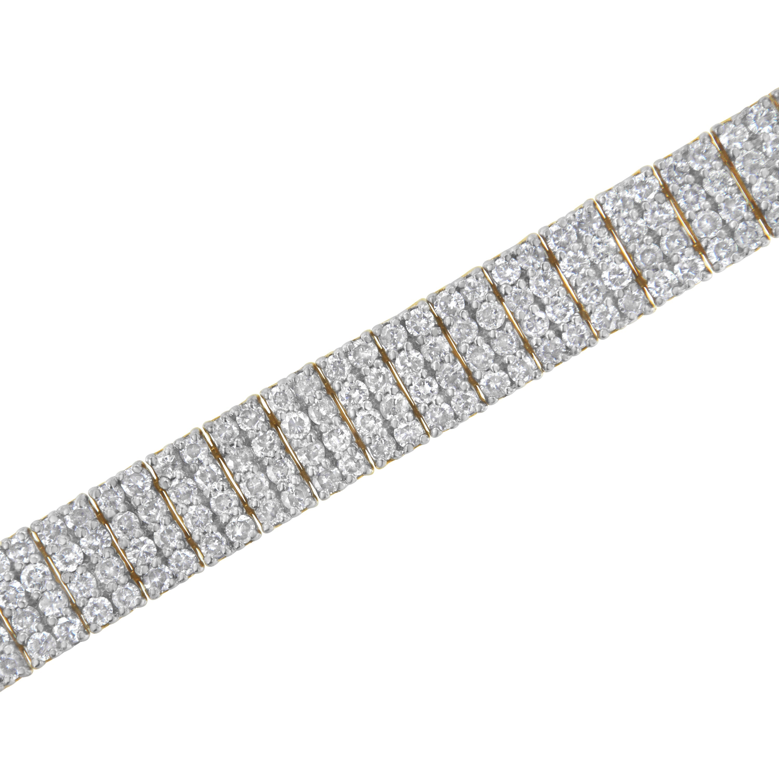 IGI Certified 14K Yellow Gold Plated Sterling Silver 10.0 Cttw Diamond 4 Row Tennis Bracelet