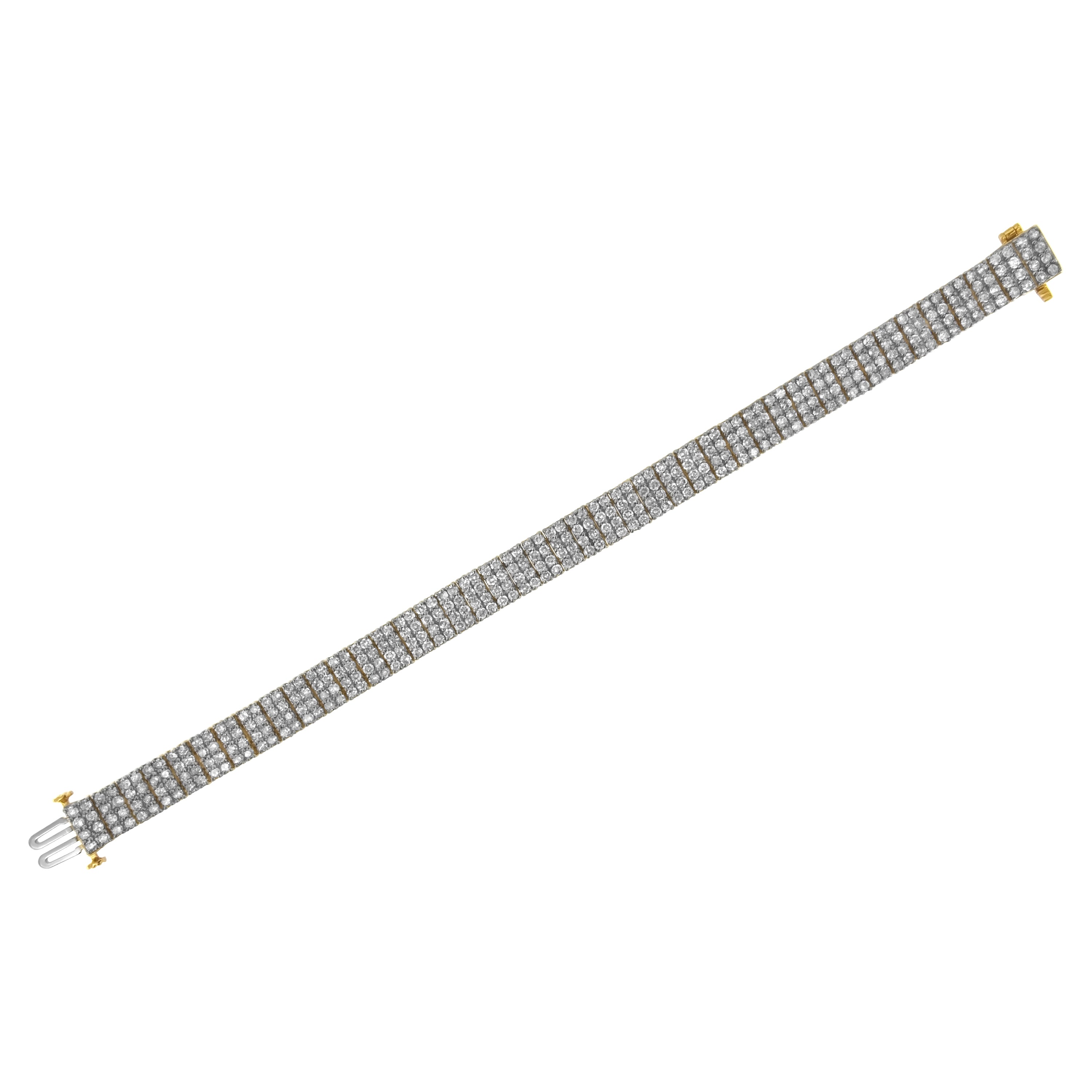 IGI Certified 14K Yellow Gold Plated Sterling Silver 10.0 Cttw Diamond 4 Row Tennis Bracelet