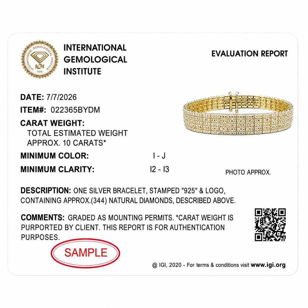 IGI Certified 14K Yellow Gold Plated Sterling Silver 10.0 Cttw Diamond 4 Row Tennis Bracelet