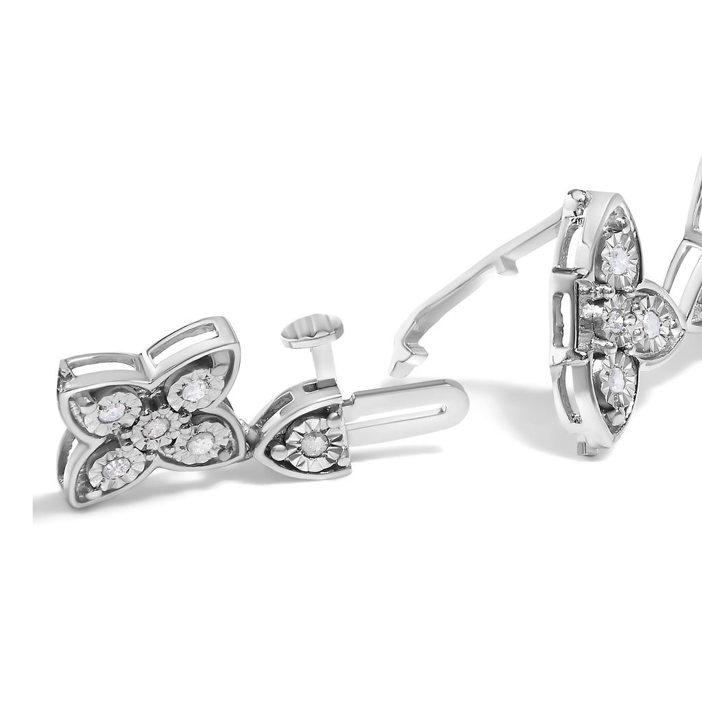 .925 Sterling Silver 1.0 cttw Miracle-Set Diamond 4 Leaf Clover Link Bracelet (I-J Clarity, I3 Color) - Size 7.25"