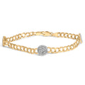 14K Yellow Gold 5/8 Cttw Diamond Cluster Curb Chain Bracelet