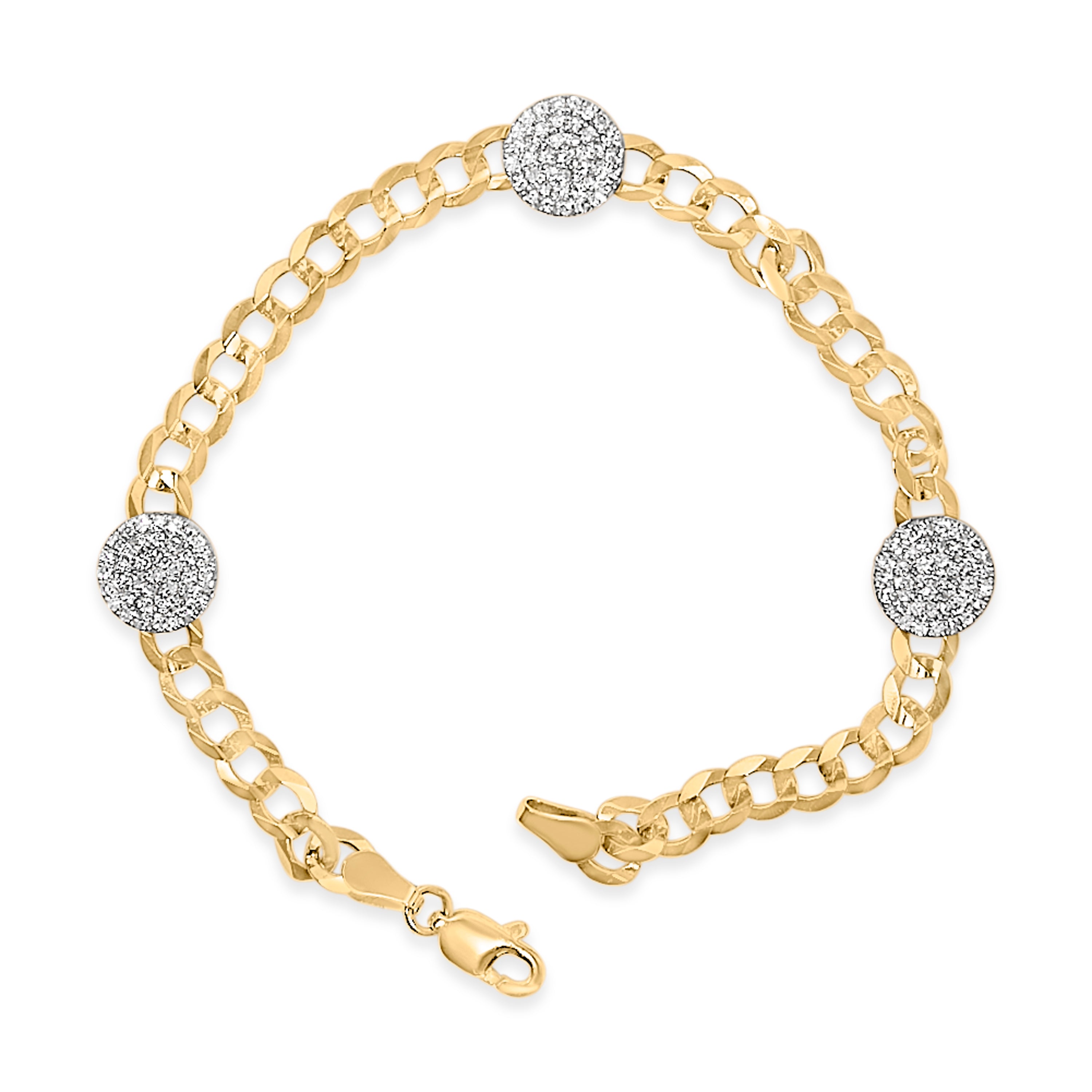 14K Yellow Gold 5/8 Cttw Diamond Cluster Curb Chain Bracelet