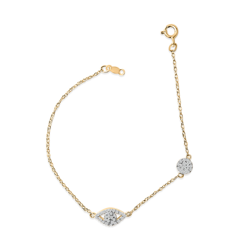 14K Yellow Gold Plated Silver 1/3 Cttw Diamond Evil Eye Station Bracelet