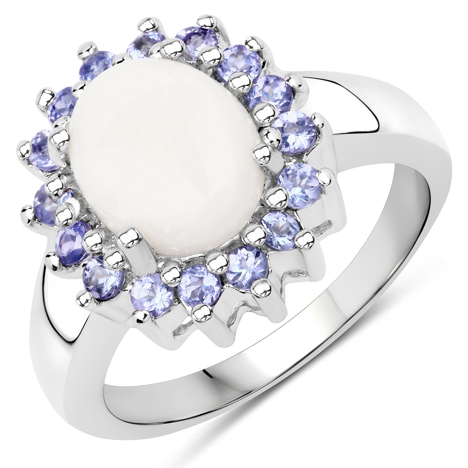 2.26 Carat Genuine Opal and Tanzanite .925 Sterling Silver Ring