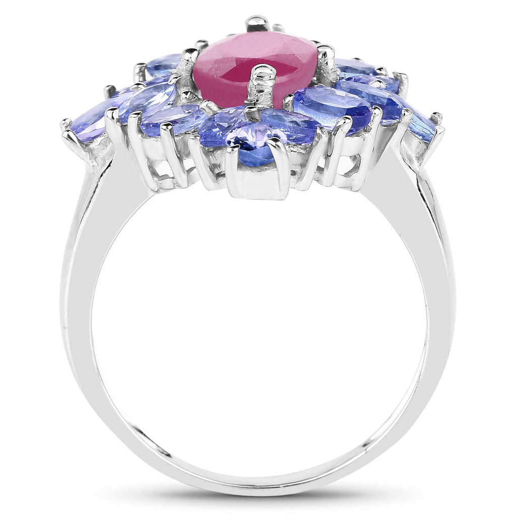 3.48 Carat Glass-Filled Ruby and Tanzanite .925 Sterling Silver Ring