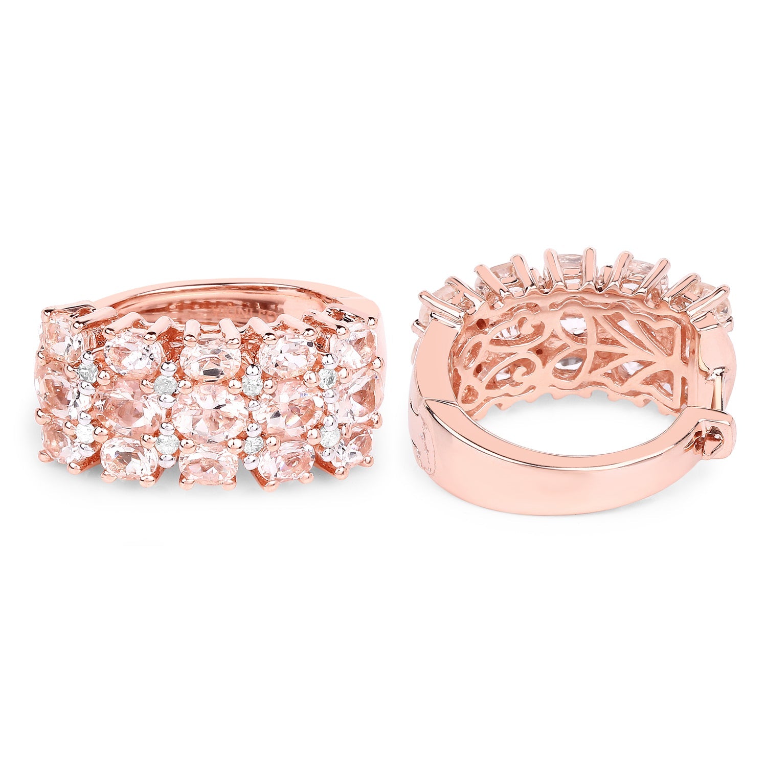 14K Rose Gold Plated 5.94 Carat Genuine Morganite and White Diamond .925 Sterling Silver Earrings