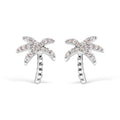 10K White Gold 1/10 Cttw Diamond Encrusted Palm Tree Stud Earrings (H-I Color, I1-I2 Clarity)