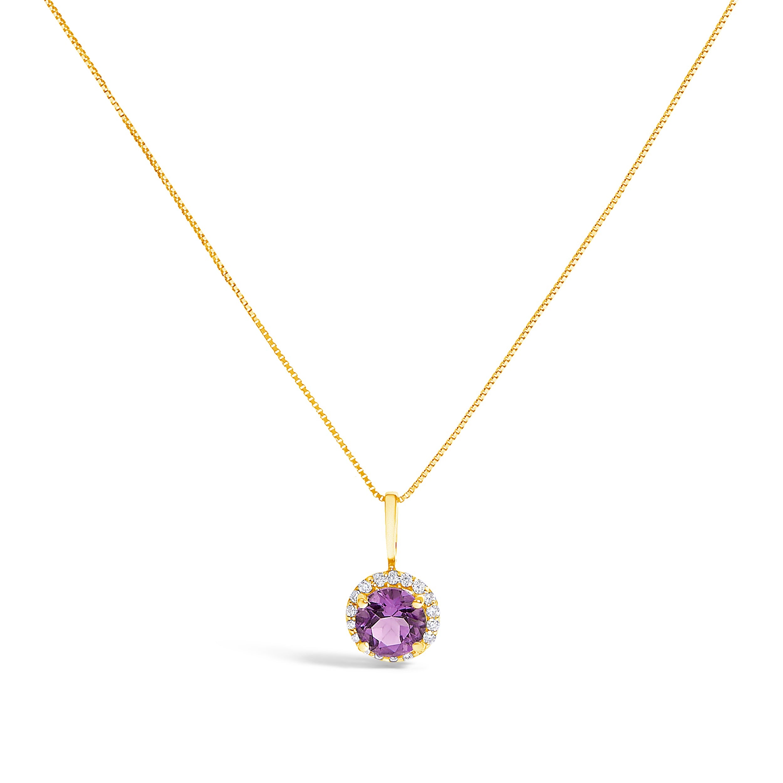 10K White Gold Purple Amethyst and 1/10 Cttw Diamond Accent Halo Pendant Necklace