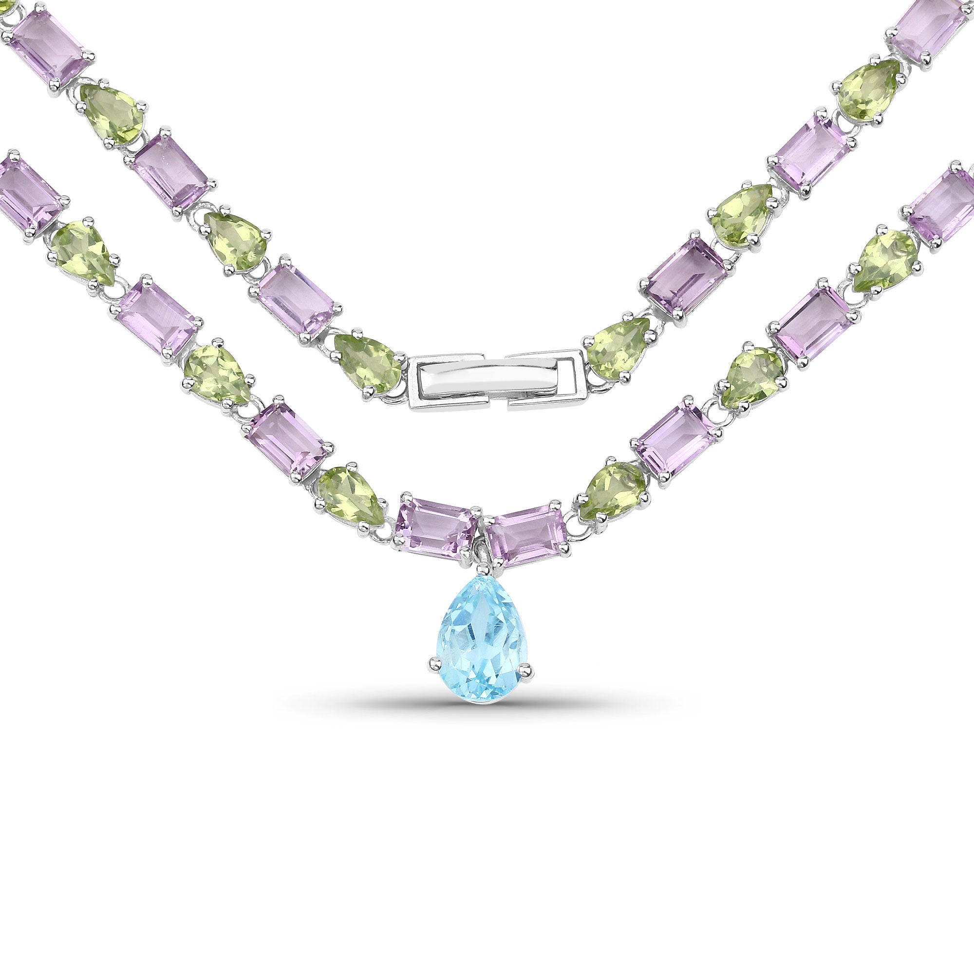 32.50 Carat Genuine Multi-Stone .925 Sterling Silver Necklace