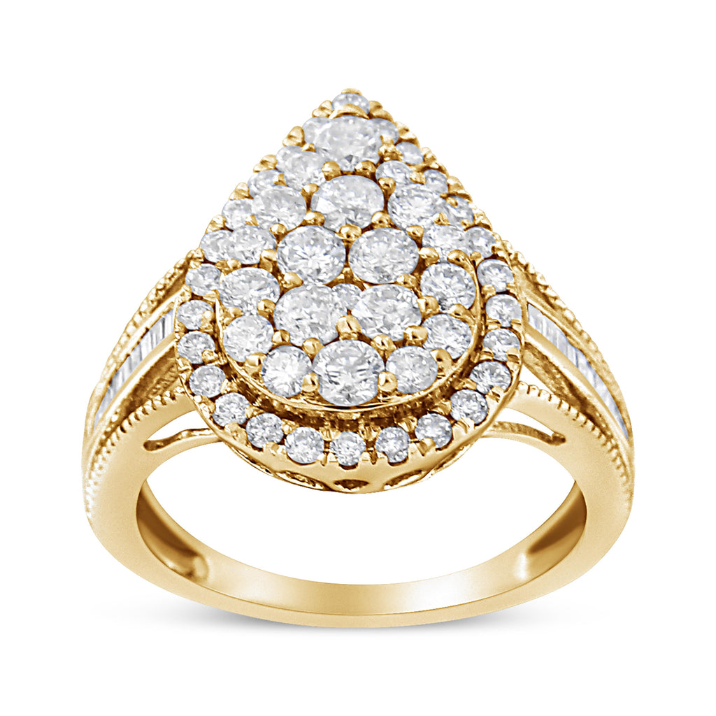 10K Yellow Gold Plated .925 Sterling Silver 1 1/2 Carat Total Weight Round-Cut Diamond Cocktail Ring (I-J Color, I1-I2 Clarity) - Size 7