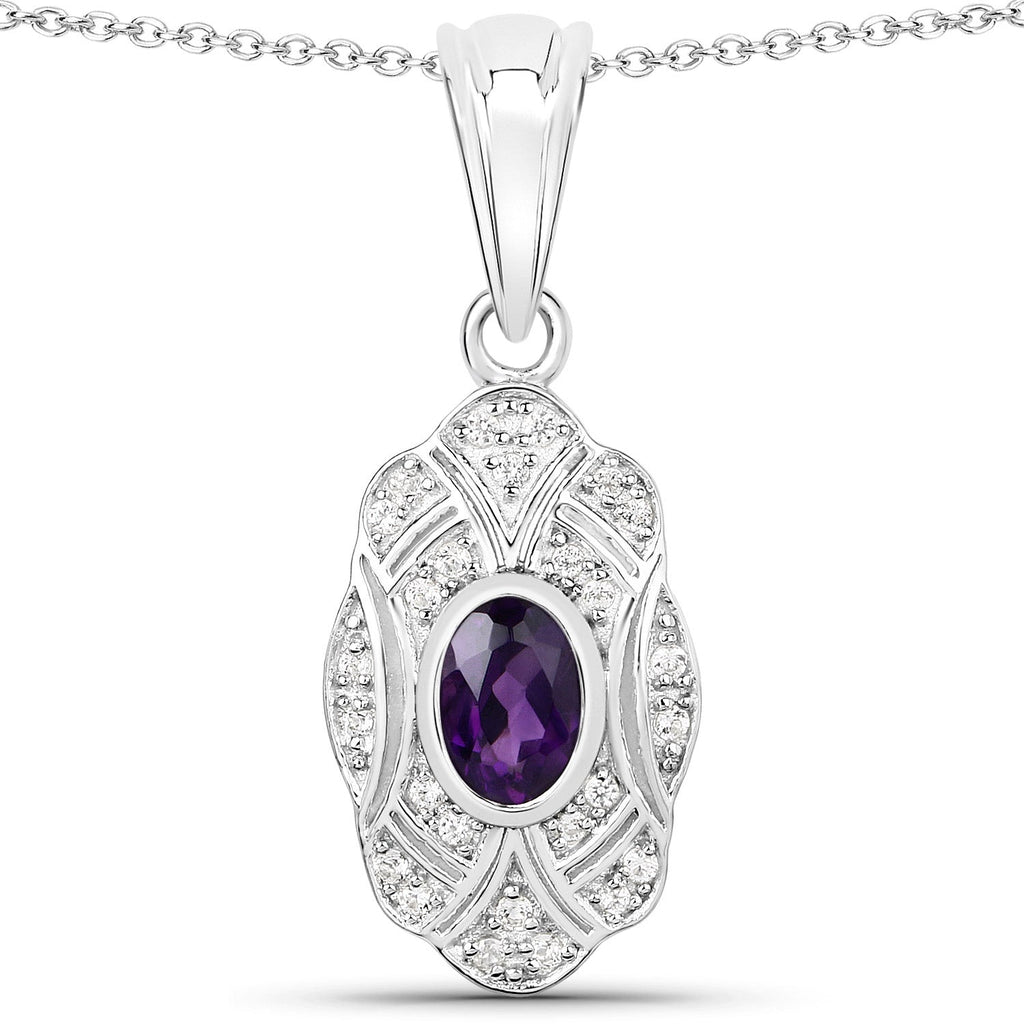 0.54 Carat Genuine Amethyst and White Topaz .925 Sterling Silver Pendant