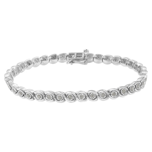 .925 Sterling Silver 1.0 cttw Miracle Set Diamond Spiraling Bezel Link Bracelet (I-J Color, I3 Clarity) - 7.25"