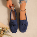 Women's Square Toe Slip-On Loafers – Tassel Suede Casual Flat Shoes