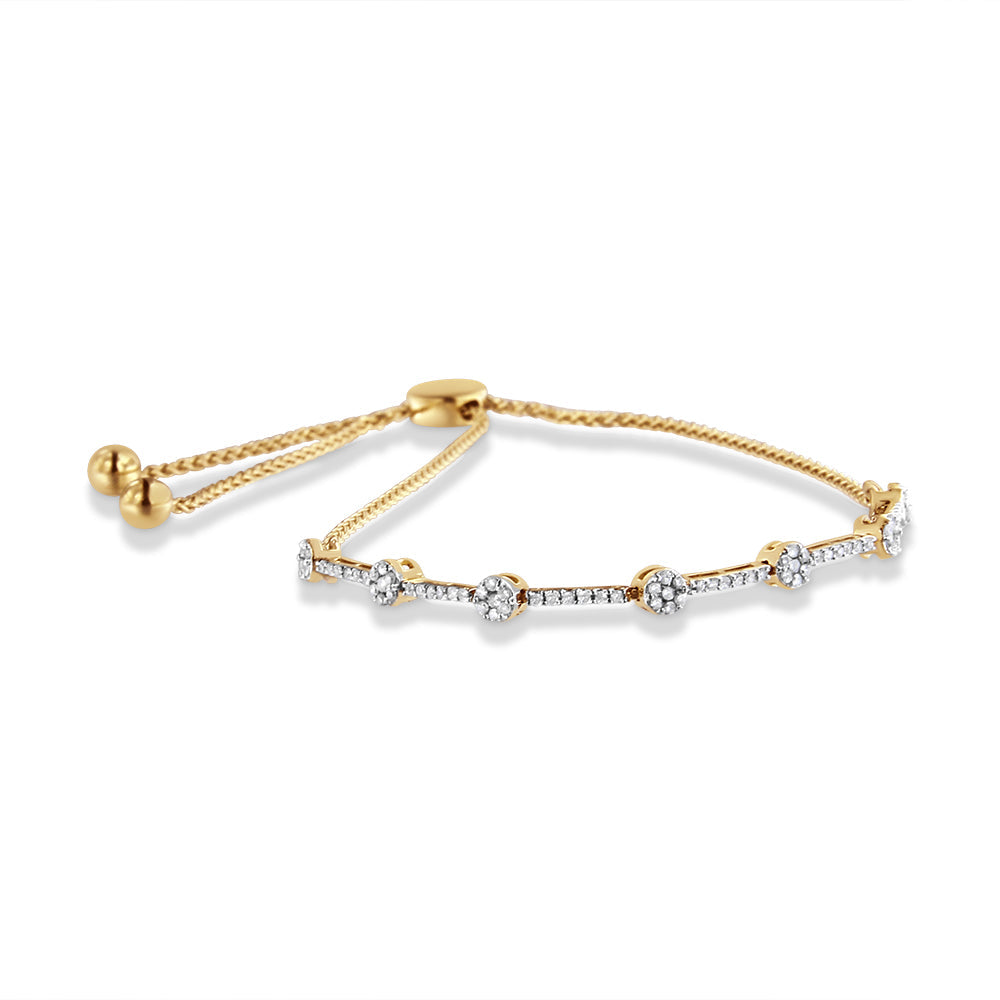 14K Gold Plated Sterling Silver 1/3 Cttw Diamond Slider Link Bolo Bracelet