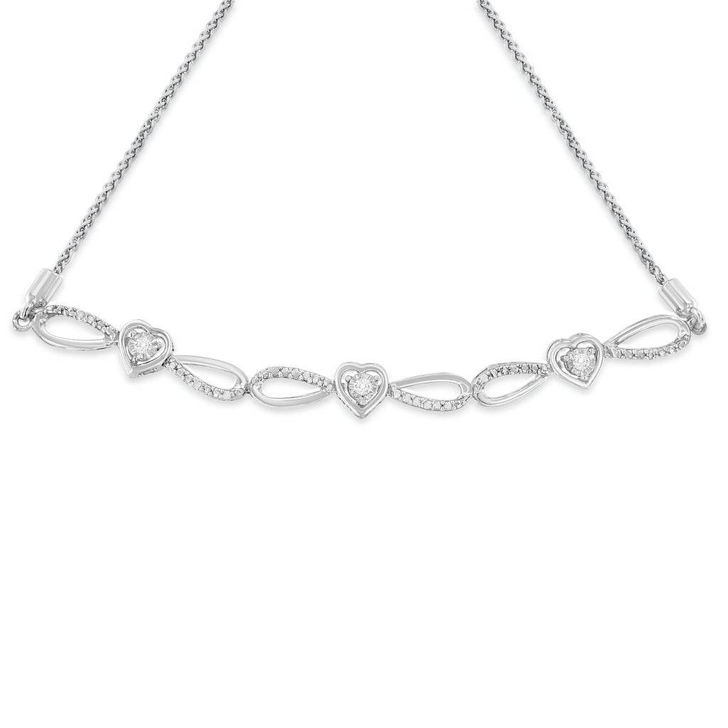 .925 Sterling Silver Diamond Accent Heart and Infinity 4â€-10â€ Adjustable Bolo Bracelet (I-J Color, I3 Clarity)