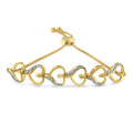 10K Yellow Gold over .925 Sterling Silver Diamond Accented Open Hearts 6"-9" Adjustable Chain Bolo Bracelet (H-I Color, I2-I3 Clarity)