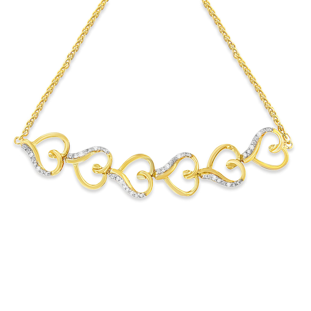 10K Yellow Gold over .925 Sterling Silver Diamond Accented Open Hearts 6"-9" Adjustable Chain Bolo Bracelet (H-I Color, I2-I3 Clarity)