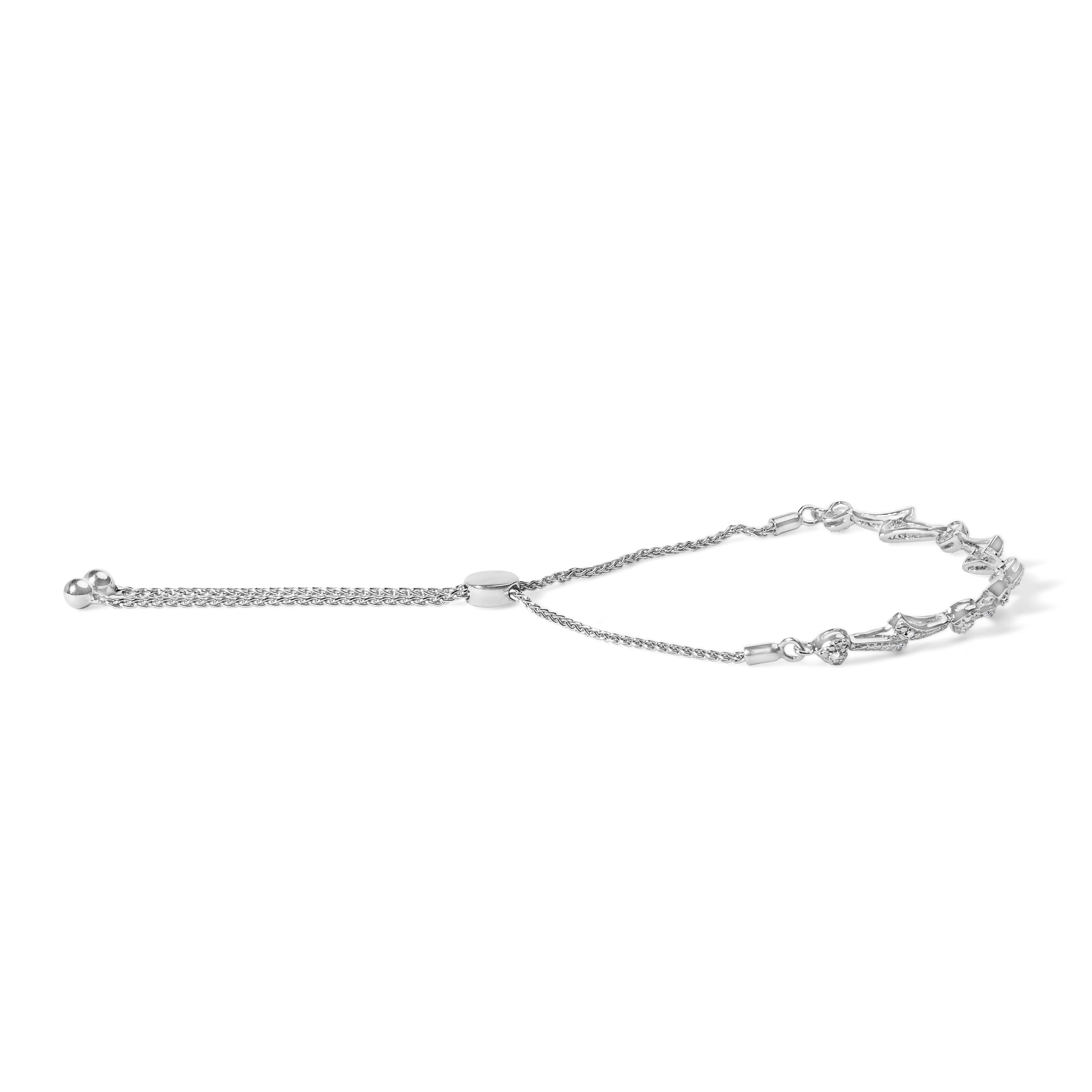 14K Yellow Gold Plated .925 Sterling Silver Diamond Accent Heart and Wave Link Bolo Bracelet (I-J Color, I2-I3 Clarity) - 6" to 9" Adjustable