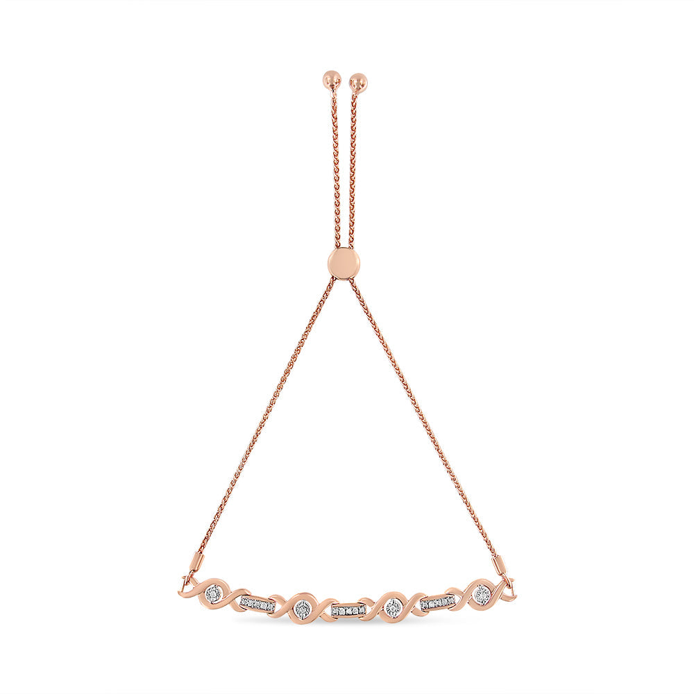 14K Yellow Gold Plated .925 Sterling Silver Channel Set Diamond Accent Twist 4"-10" Adjustable Bolo Bracelet (I-J Color, I3 Clarity)