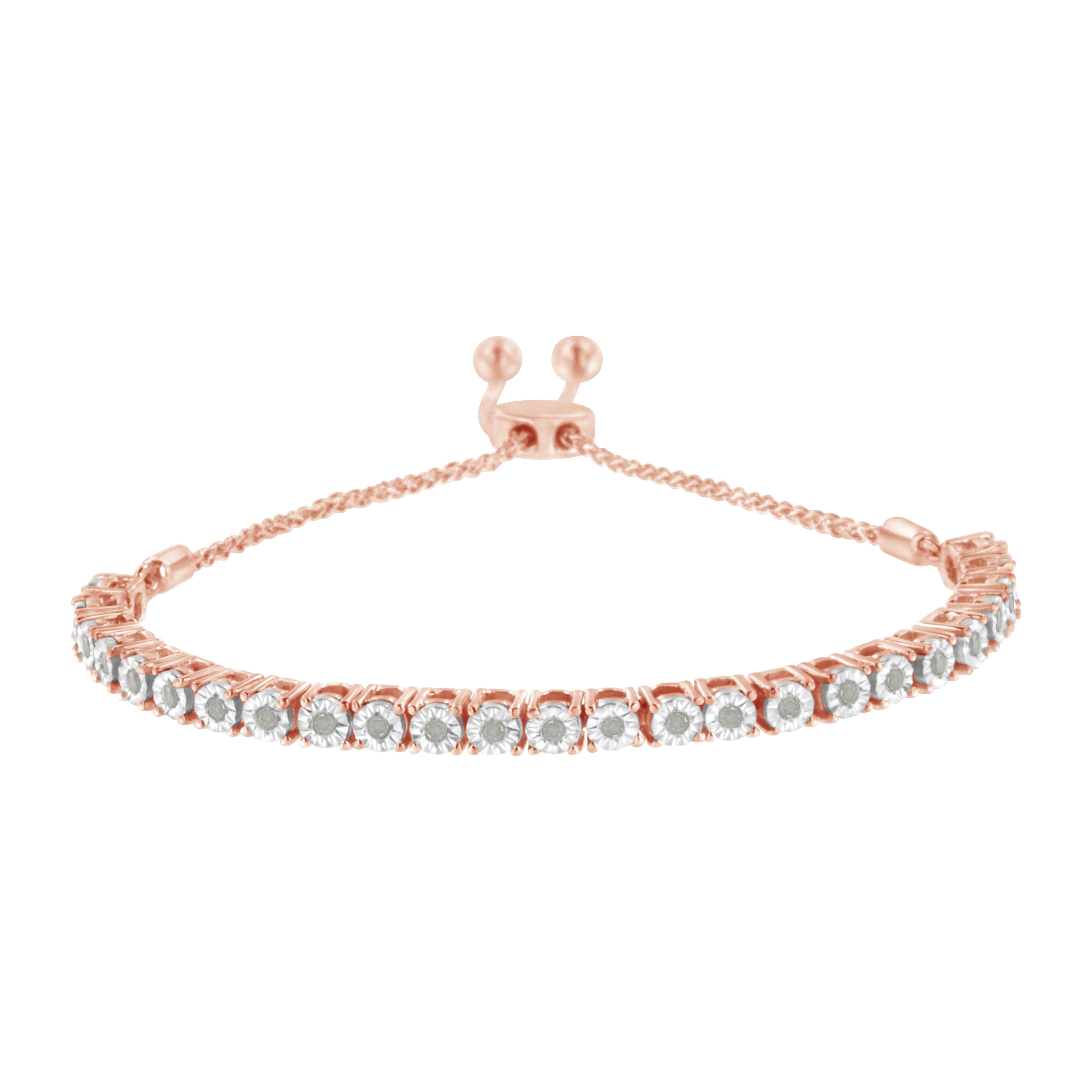 10K Yellow Gold over .925 Sterling Silver 1/4 Cttw Miracle-Set Diamond 4â€-10â€ Adjustable Bolo Tennis Bracelet (I-J Color, I3 Clarity)