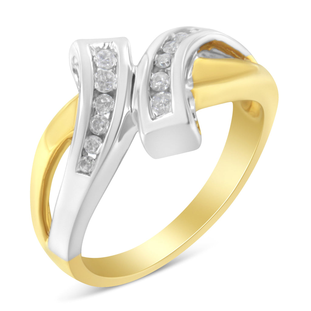 10K Two-Tone Channel-Set Diamond Bypass Ring (1/4 cttw, I-J Color, I2 Clarity)
