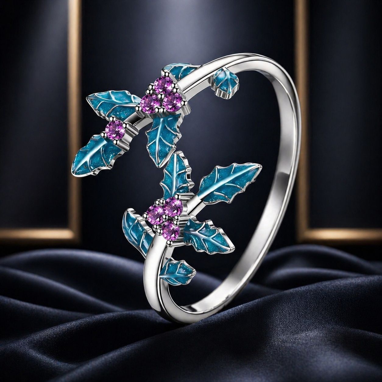 925 Sterling Silver Enamel White Gold Plated Ring with CZ for Women