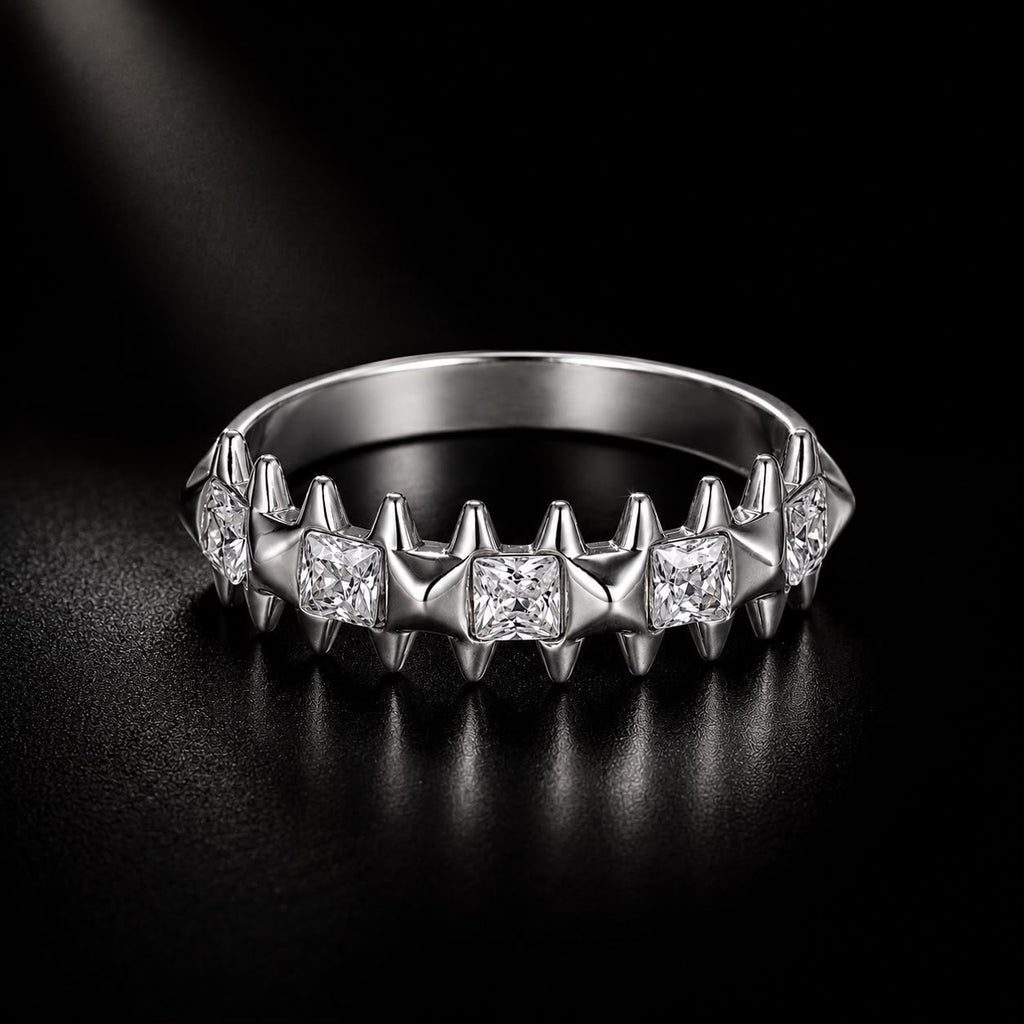 925 Sterling Silver 0.24cm White Gold Plated Ring with CZ for Women Size 6