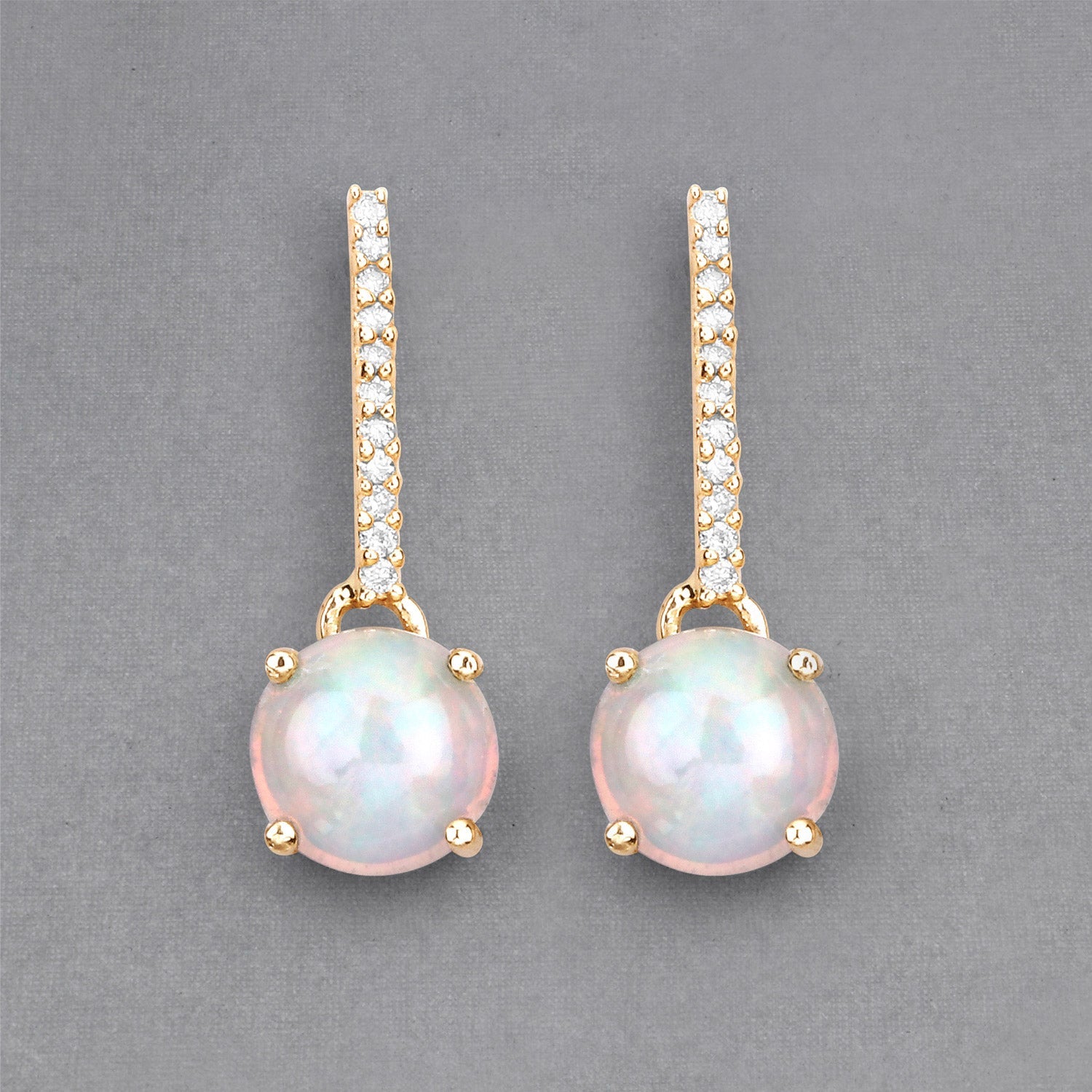 1.06 Carat Genuine Ethiopian Opal and White Diamond 10K Yellow Gold Earrings