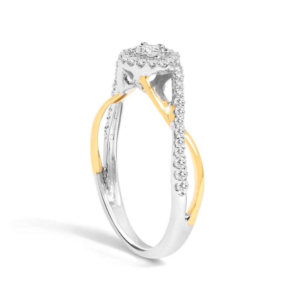 14K Yellow Gold Plated .925 Sterling Silver 1/4 Cttw Diamond Bypass and Halo Promise Ring (I-J Color, I3 Clarity) - Ring Size 7
