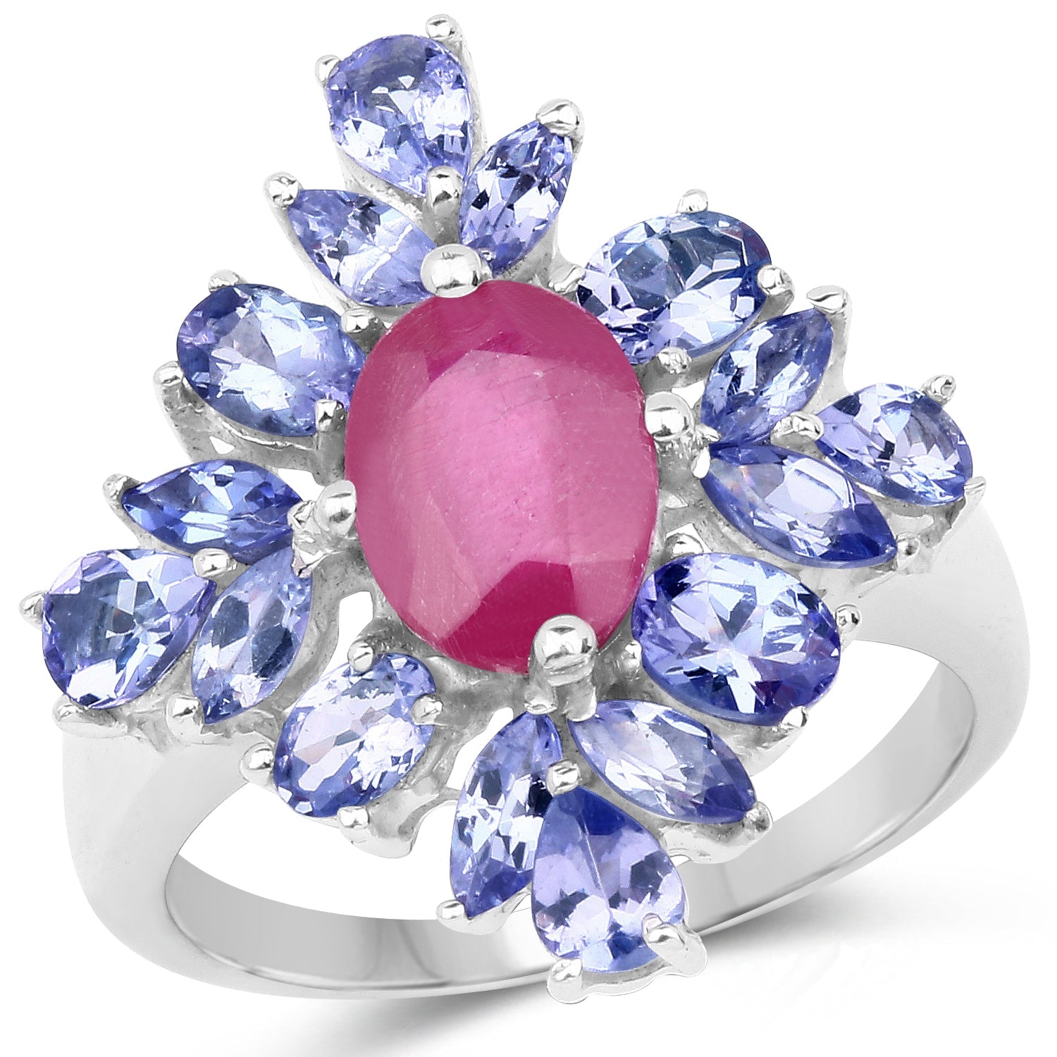 3.48 Carat Glass-Filled Ruby and Tanzanite .925 Sterling Silver Ring